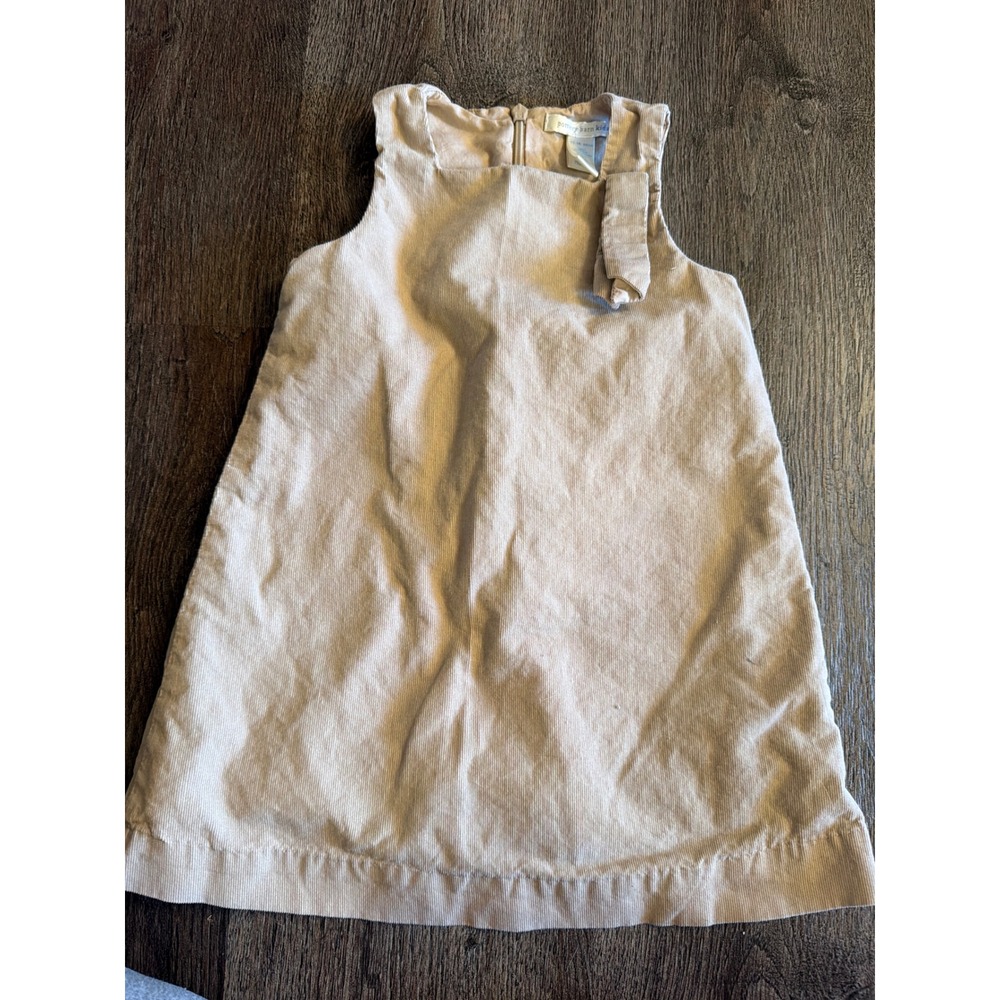 Pottery Barn Kids Tan Corduroy Jumper Dress Ruffle Shoulder 12-18 Months